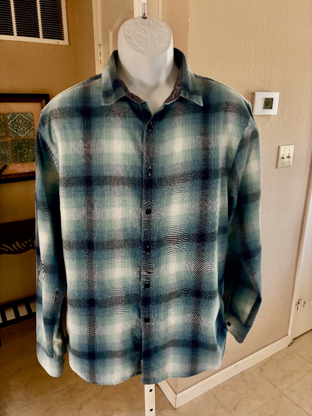 Fundamental Coast Flannel Shirt Blue - Sea Blue Plaid Long Sleeve Soft XL